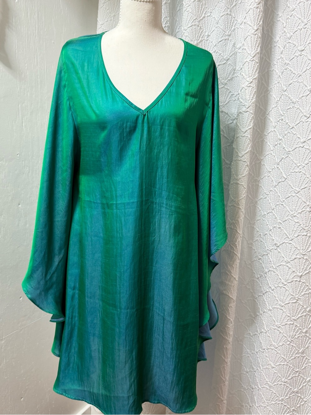 Vibrant Green Silk V-Neck Tunic